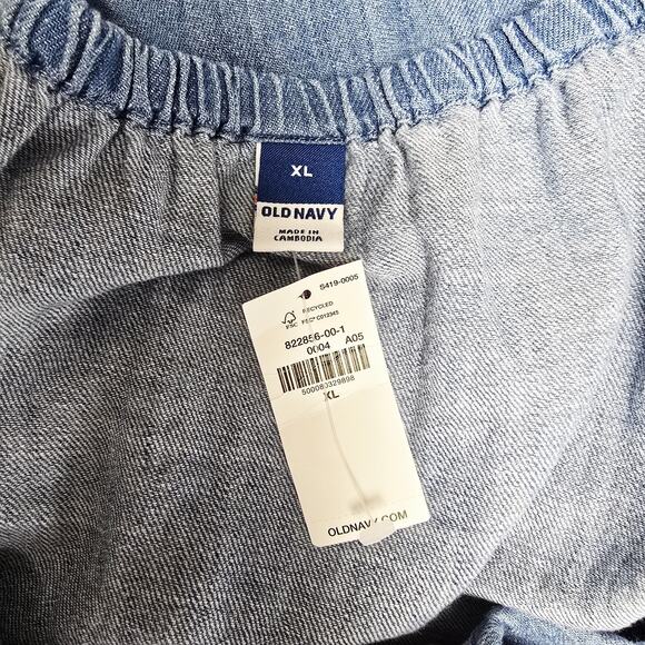 Old Navy Flutter Sleeve Top Size XL Chambray Jean Blue Tie Back Womens NWT - Picture 6 of 7